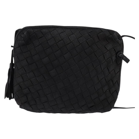 BOTTEGA VENETA INTRECCIATO Shoulder Bag Leather Black Gold Auth 143195