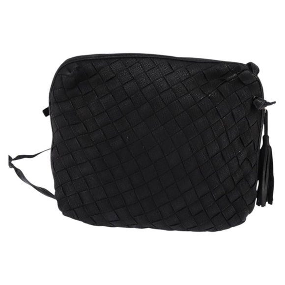 BOTTEGA VENETA INTRECCIATO Shoulder Bag Leather Black Gold Auth 143195