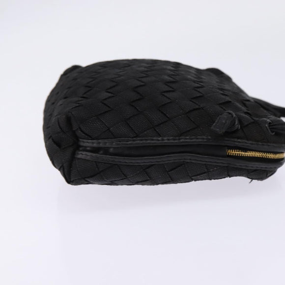 BOTTEGA VENETA INTRECCIATO Shoulder Bag Leather Black Gold Auth 143195