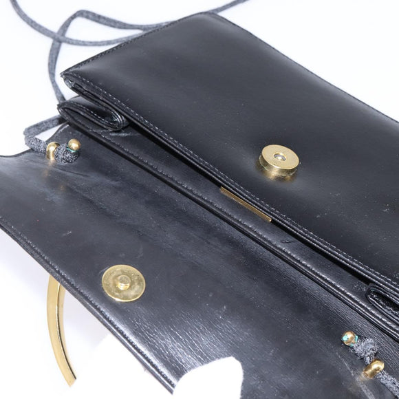 GIVENCHY Hand Bag Leather 2way Black Gold Auth 143196