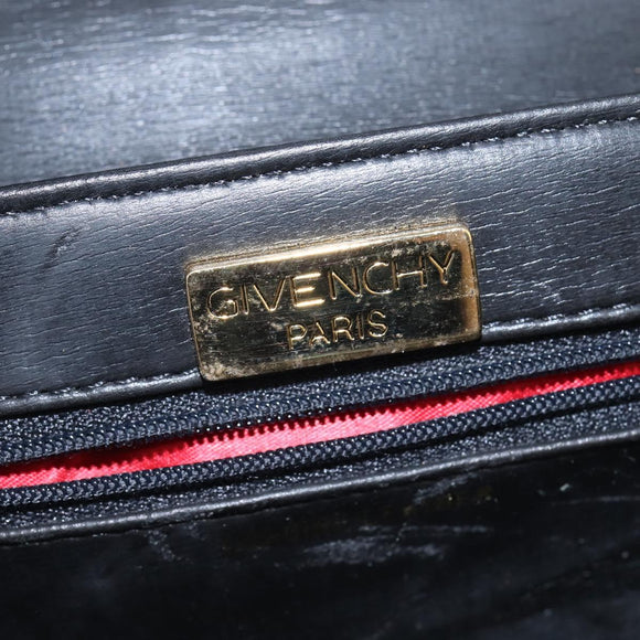 GIVENCHY Hand Bag Leather 2way Black Gold Auth 143196