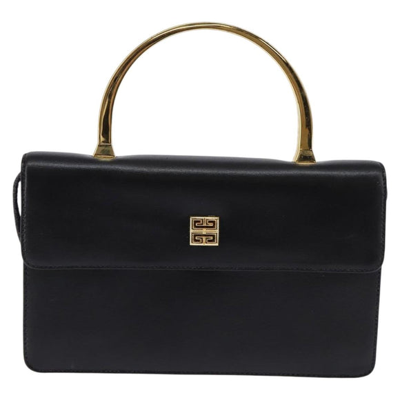 GIVENCHY Hand Bag Leather 2way Black Gold Auth 143196