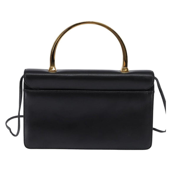 GIVENCHY Hand Bag Leather 2way Black Gold Auth 143196