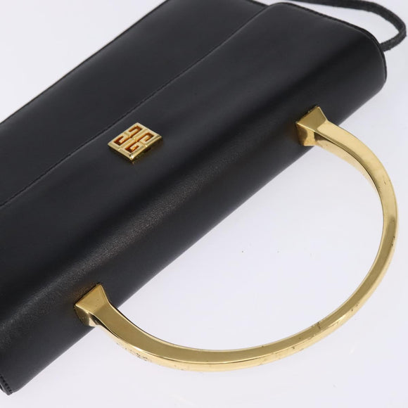 GIVENCHY Hand Bag Leather 2way Black Gold Auth 143196