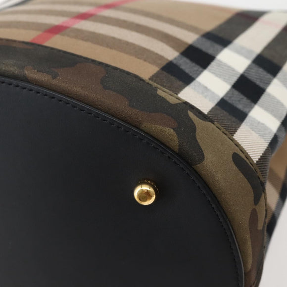 BURBERRY Nova Check Tote Bag Canvas Beige Gold Auth 143198