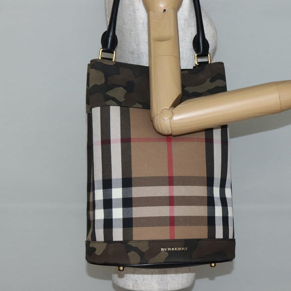 BURBERRY Nova Check Tote Bag Canvas Beige Gold Auth 143198