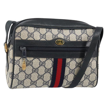 GUCCI GG Supreme Sherry Line Shoulder Bag PVC Navy Gold 68 02 004 Auth 143204