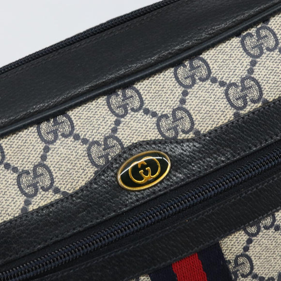 GUCCI GG Supreme Sherry Line Shoulder Bag PVC Navy Gold 68 02 004 Auth 143204