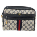 GUCCI GG Supreme Sherry Line Shoulder Bag PVC Navy Gold 68 02 004 Auth 143204-2