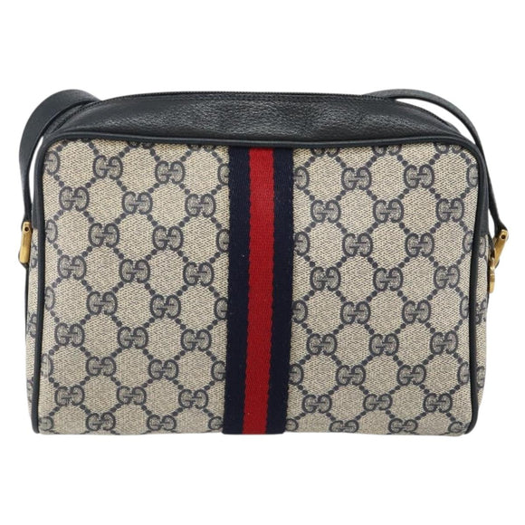 GUCCI GG Supreme Sherry Line Shoulder Bag PVC Navy Gold 68 02 004 Auth 143204