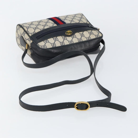 GUCCI GG Supreme Sherry Line Shoulder Bag PVC Navy Gold 68 02 004 Auth 143204
