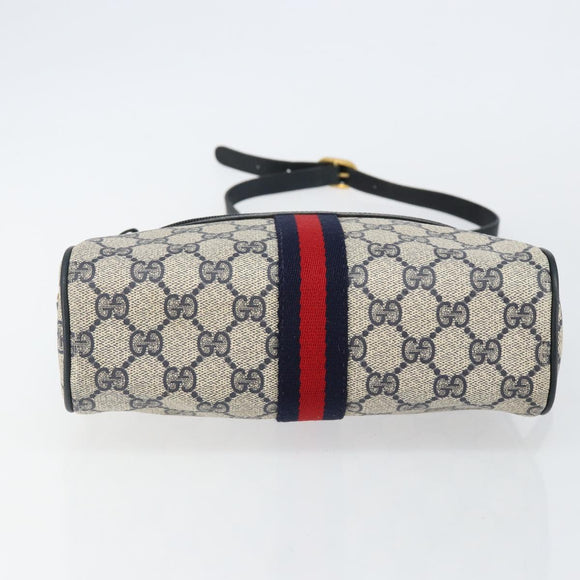 GUCCI GG Supreme Sherry Line Shoulder Bag PVC Navy Gold 68 02 004 Auth 143204