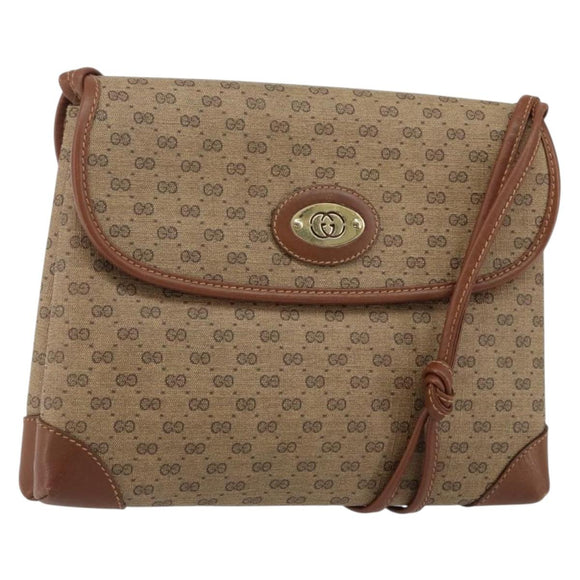 GUCCI Micro GG Supreme Shoulder Bag PVC Beige Gold Auth 143206