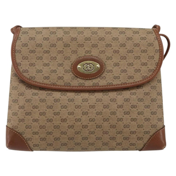 GUCCI Micro GG Supreme Shoulder Bag PVC Beige Gold Auth 143206