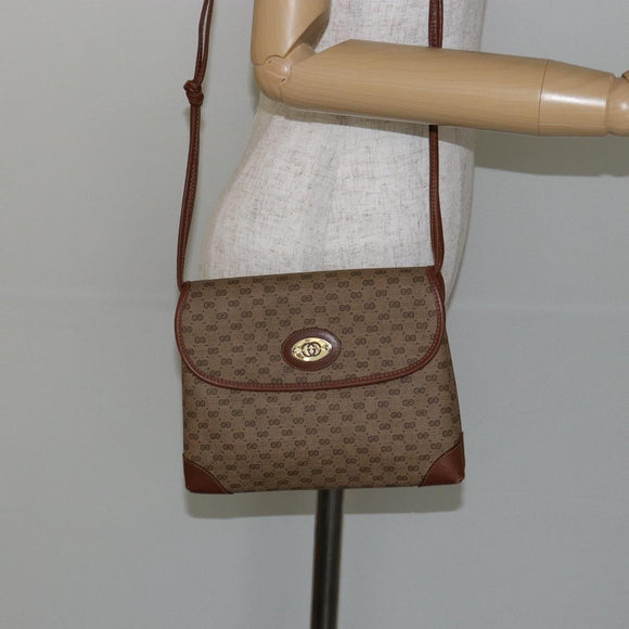 GUCCI Micro GG Supreme Shoulder Bag PVC Beige Gold Auth 143206