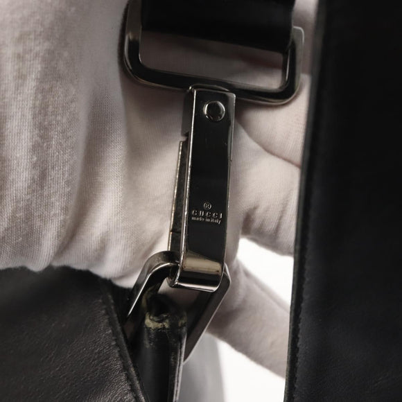 GUCCI Shoulder Bag Leather Black Silver Auth 143208