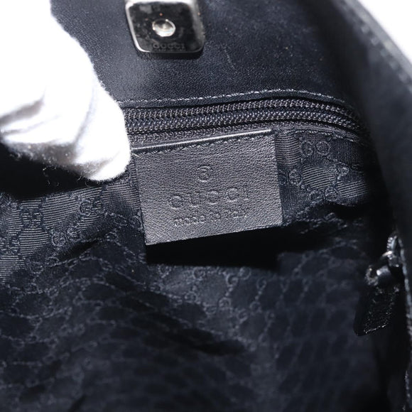 GUCCI Shoulder Bag Leather Black Silver Auth 143208