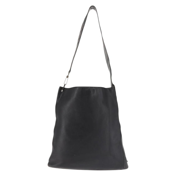 GUCCI Shoulder Bag Leather Black Silver Auth 143208