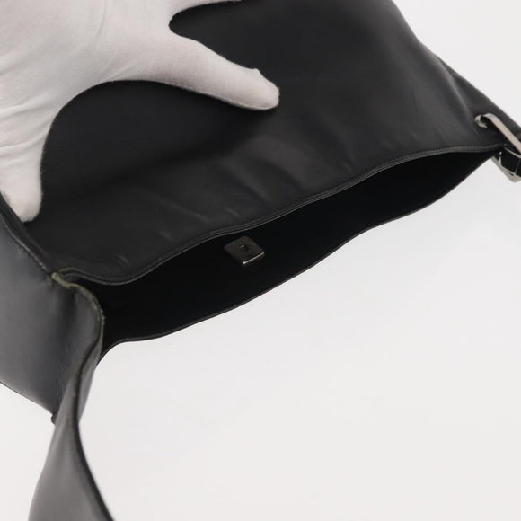 GUCCI Shoulder Bag Leather Black Silver Auth 143208