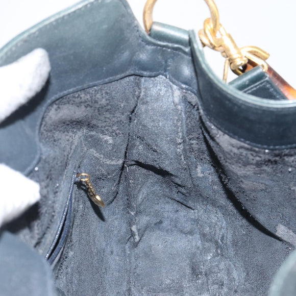 GUCCI Bamboo Hand Bag Leather 2way Green Gold 001 2113 1638 Auth 143210