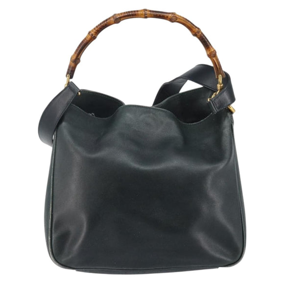 GUCCI Bamboo Hand Bag Leather 2way Green Gold 001 2113 1638 Auth 143210