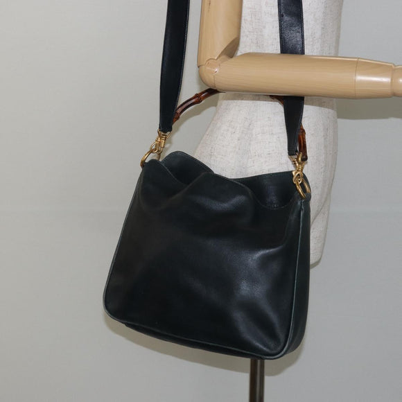 GUCCI Bamboo Hand Bag Leather 2way Green Gold 001 2113 1638 Auth 143210