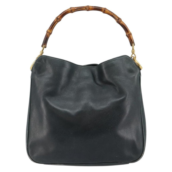 GUCCI Bamboo Hand Bag Leather 2way Green Gold 001 2113 1638 Auth 143210