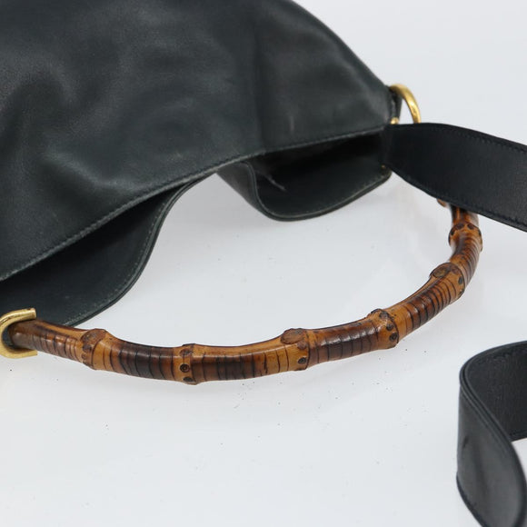 GUCCI Bamboo Hand Bag Leather 2way Green Gold 001 2113 1638 Auth 143210