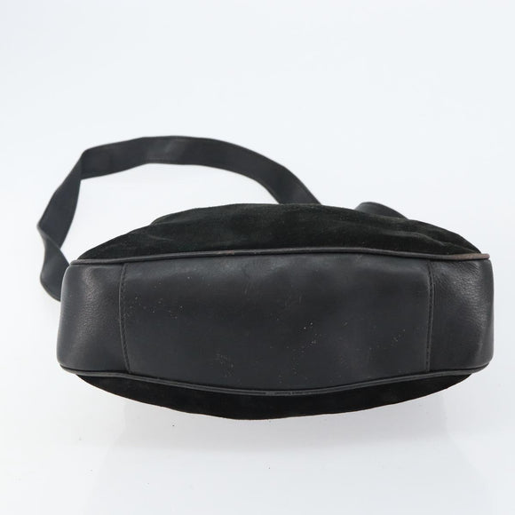 GUCCI Bamboo Hand Bag Suede Leather 2way Black Gold 001 3754 1638 Auth 143211