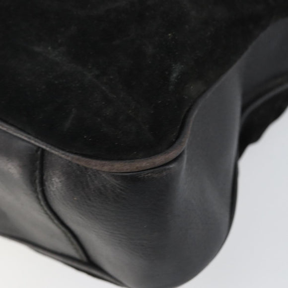 GUCCI Bamboo Hand Bag Suede Leather 2way Black Gold 001 3754 1638 Auth 143211