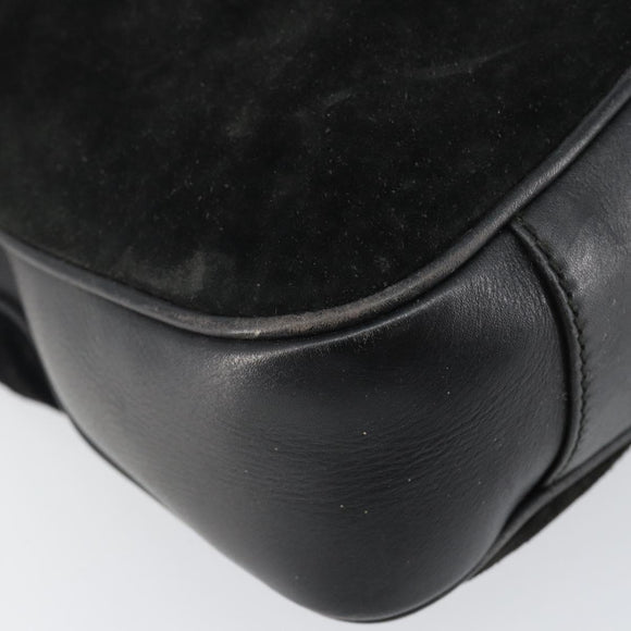 GUCCI Bamboo Hand Bag Suede Leather 2way Black Gold 001 3754 1638 Auth 143211