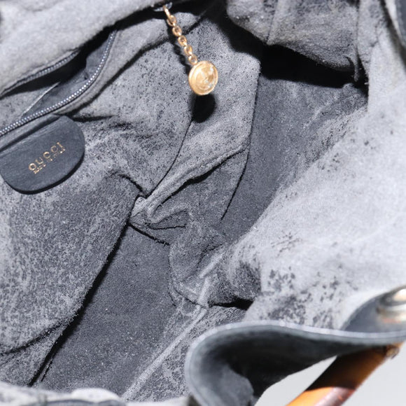 GUCCI Bamboo Hand Bag Suede Leather 2way Black Gold 001 3754 1638 Auth 143211