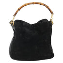 GUCCI Bamboo Hand Bag Suede Leather 2way Black Gold 001 3754 1638 Auth 143211-2