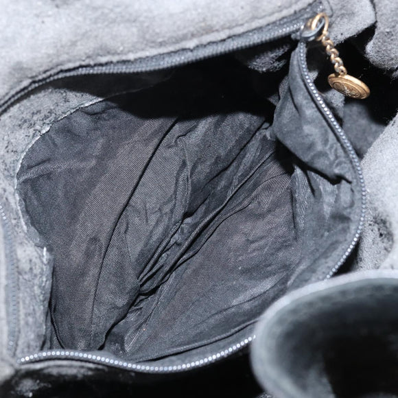 GUCCI Bamboo Hand Bag Suede Leather 2way Black Gold 001 3754 1638 Auth 143211