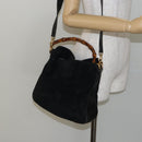 GUCCI Bamboo Hand Bag Suede Leather 2way Black Gold 001 3754 1638 Auth 143211-22