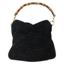 GUCCI Bamboo Hand Bag Suede Leather 2way Black Gold 001 3754 1638 Auth 143211-3