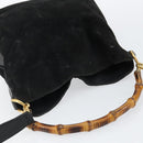 GUCCI Bamboo Hand Bag Suede Leather 2way Black Gold 001 3754 1638 Auth 143211-6
