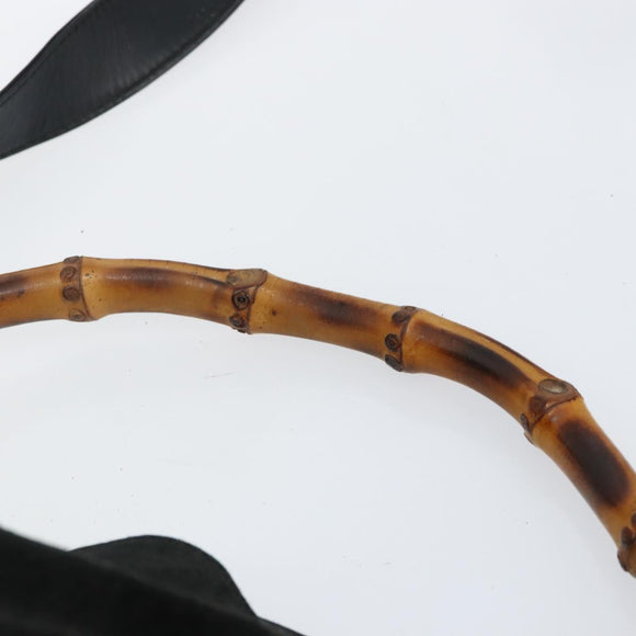 GUCCI Bamboo Hand Bag Suede Leather 2way Black Gold 001 3754 1638 Auth 143211