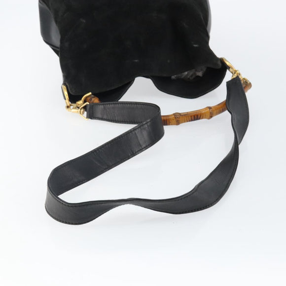 GUCCI Bamboo Hand Bag Suede Leather 2way Black Gold 001 3754 1638 Auth 143211
