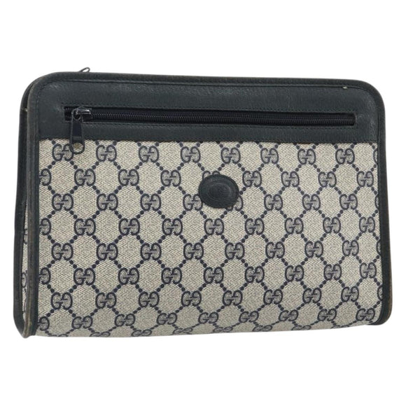 GUCCI GG Supreme Clutch Bag PVC Navy 111 01 037 Auth 143212