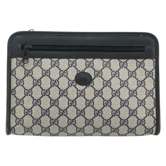 GUCCI GG Supreme Clutch Bag PVC Navy 111 01 037 Auth 143212