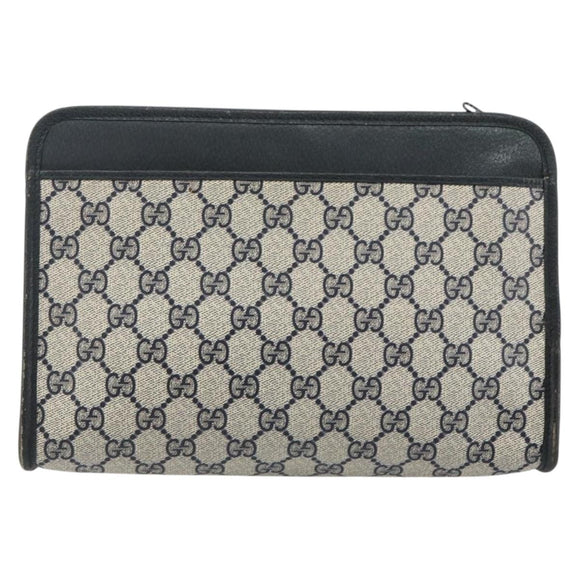 GUCCI GG Supreme Clutch Bag PVC Navy 111 01 037 Auth 143212