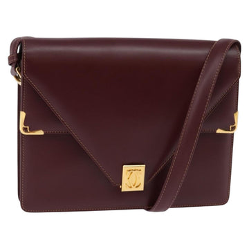 CARTIER Must Line Shoulder Bag Leather Bordeaux Gold Auth 143214