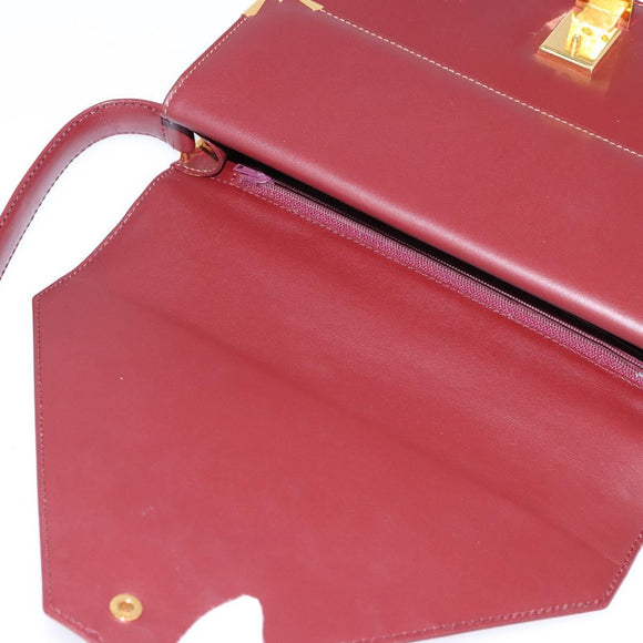 CARTIER Must Line Shoulder Bag Leather Bordeaux Gold Auth 143214