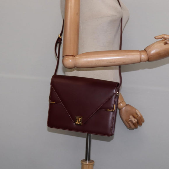 CARTIER Must Line Shoulder Bag Leather Bordeaux Gold Auth 143214