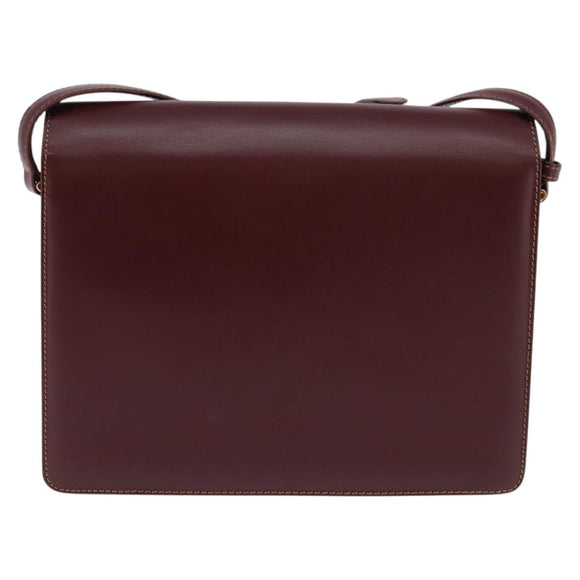 CARTIER Must Line Shoulder Bag Leather Bordeaux Gold Auth 143214