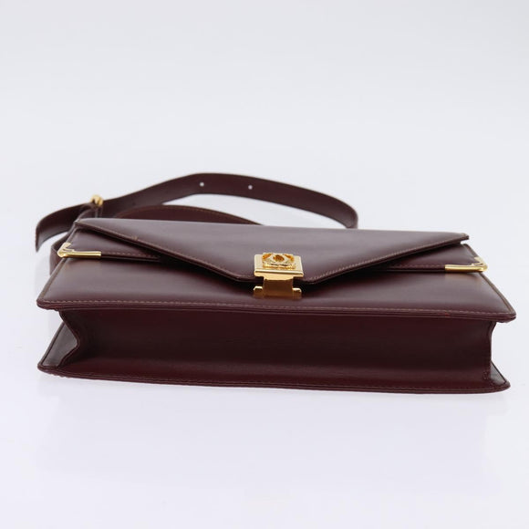 CARTIER Must Line Shoulder Bag Leather Bordeaux Gold Auth 143214