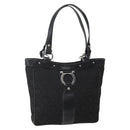 Salvatore Ferragamo Gancini Tote Bag Canvas Leather Black Silver Auth 143217-1