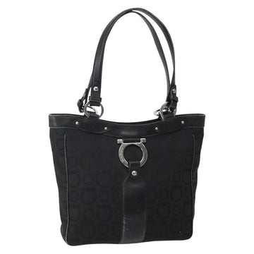 Salvatore Ferragamo Gancini Tote Bag Canvas Leather Black Silver Auth 143217