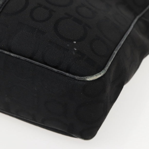 Salvatore Ferragamo Gancini Tote Bag Canvas Leather Black Silver Auth 143217